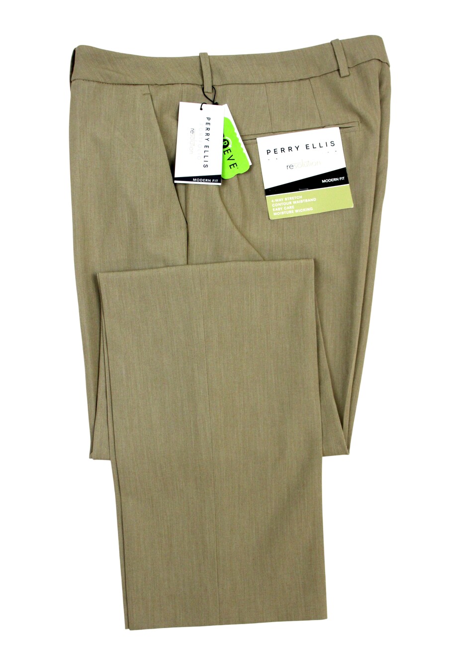 Perry Ellis Portfolio Resolution Pants Mens 33x32 Tan Modern Fit Stretch